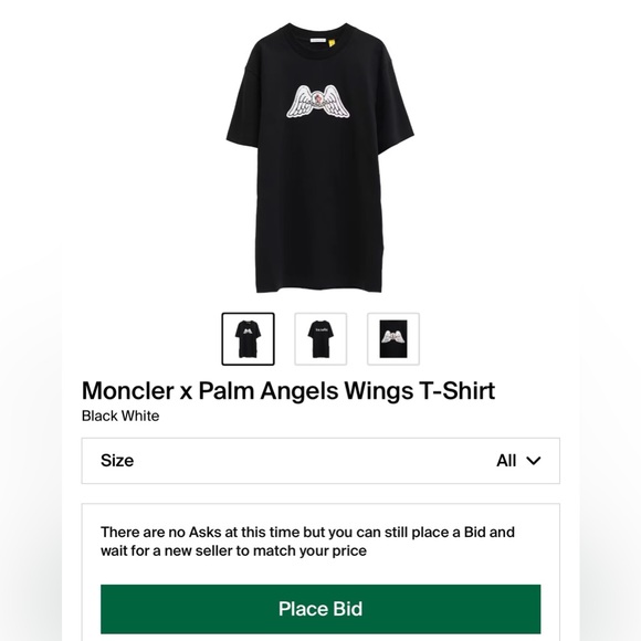 NWT Men’s Size Small Moncler X Palm Angels Wing Logo Tee 100% Cotton In Black - Picture 5 of 17